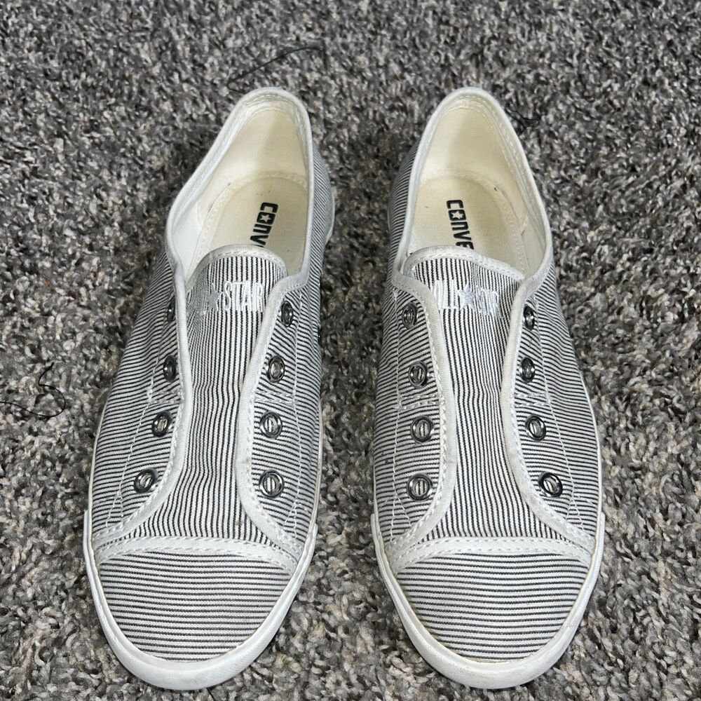 Converse All Star Black And White Striped Low Top No Laces Slip On Women's 6.5